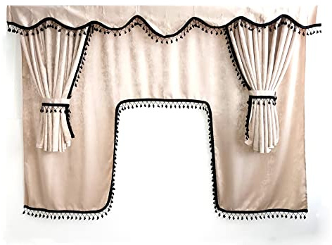 Perflex Ensemble complet de rideaux pour camion avec pompons Beige