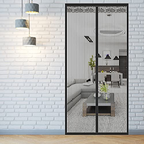 Magnetic Fly Screen Door Mesh: 90x210cm Mosquito Net Door Curtain Mesh Protection Screen Door Shut Automatically Top-to-Bottom Seal Snaps Fit for Door Frame, Install Without Drilling