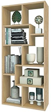 Coemo Bücherregal Sigma Eiche Dekor 8 versetzte Fächer, Würfelregal, stilvolles Regal für Büro, Regal für Kinderzimmer, Standregal, Aktenregal 60x25x130cm
