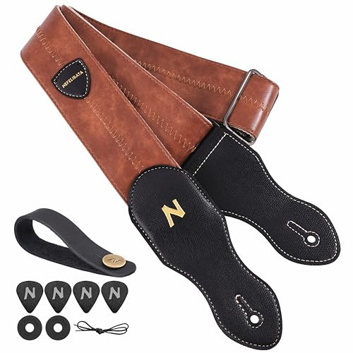 Nefelibata Gitarrengurt mit Plektrentasche, 5,8 cm, weiches veganes Leder, Gitarrengurte im 60er-Jahre-Stil