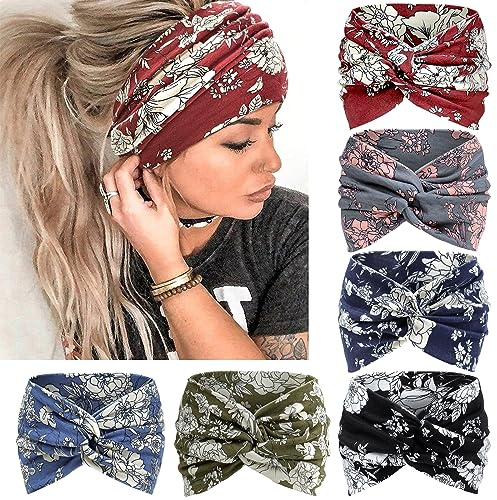 Kavya Stirnband Damen Breite Elastische Weiche Boho Haarbänder Leopard Print Haarschmuck Yoga Sport Haarband Mehrfarbig Haarreifen Damen (Blumen)