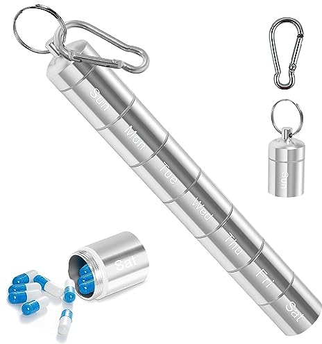 Cimvidi Pilulier Semainier, Boîte à Medicament Portable Amovibles, Imperméable Boite à Pilules Métal, Pilulier Voyage Pour Pilules/Vitamines/Huile de Poisson(Arc-en-ciel)