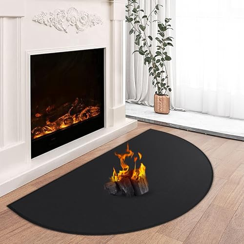 TOHONFOO Tapis de cheminée Ignifuge, 106,7 x 61 cm, Noir, 1 mm, Semi-Circulaire, intérieur et extérieur