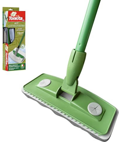 Tonkita | Kit Catturapolvere con 10 Ricambi, 1 Scopa con 10 Panni per Pavimento e Mobili, Manico Componibile, Scopa Catturapolvere, Ecosostenibile e Made in Italy