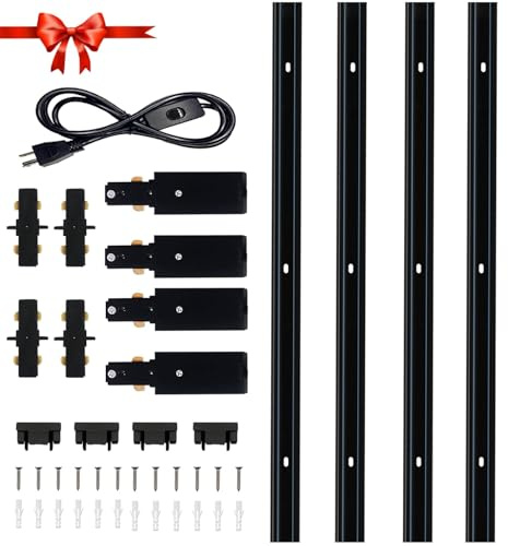 Yuemegou H Type Black Track Lighting Rail Kit, 13FT(3.28 * 4) Track Lighting System Single Circuit 120V H Track Rail with I Connectors, Live End Feed Connectors and Switch Cable