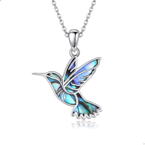 DAYLINLOVE Hummingbird Necklaces Abalone Shell 925 Sterling Silver Humming Bird Pendant Necklace Hummingbird Jewelry Gifts for Women Girls Mom Hummingbirds Lovers