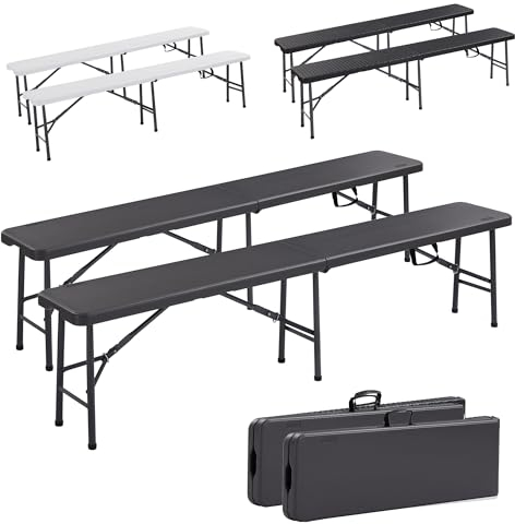 Arebos Lot de 2 bancs pliants - Poignée de transport - 183 x 28 x 43 cm - Pour camping, jardin, fête, camping, tente à bière, banc de jardin, banc - Anthracite AR-HE-KB183A