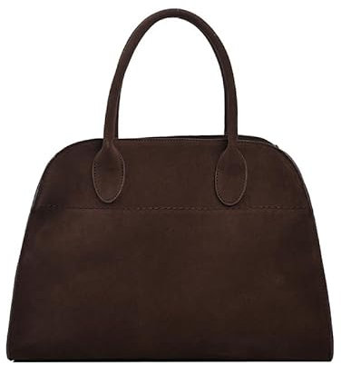 LinZong Large Capacity Suede Tote Bag,Women Suede Purse,Vintage Top Handle Fashion Shoulder Satchel Bag, vintage top handle crossbody bag (coffee, Large)