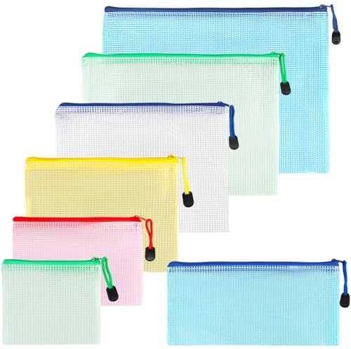 Dokumententasche 7 Stück Zip Tasche A4+A5+A6+B5+B6+B8+Rechnung Tasche, Transparent Reißverschlusstaschen, Mesh Beutel mit Reißverschluss für Akten, Kosmetika, Hausaufgaben und Reiseutensilien