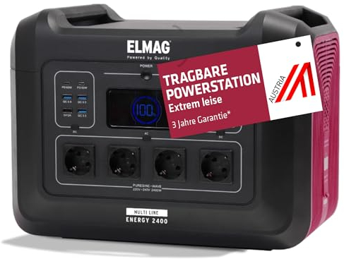 ELMAG Tragbare Powerstation Energy 2400 2232Wh Solargenerator mit LiFePO4 Akku Mobiler Stromspeicher mit 230V/2400W (Spitze 5000W), 230V AC/12V KFZ/USB Ideal für Reisen, Camping & Notstrom