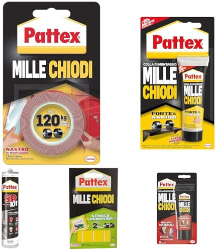 Pattex Millechiodi Tape, nastro biadesivo extra forte per applicazioni permanenti, nastro adesivo di montaggio per interni ed esterni, 19 mm x 1,5 m