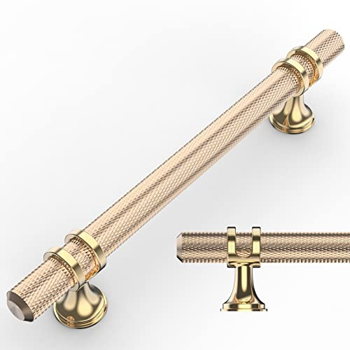 Amerdeco 10 Stück Möbelgriffe Gold 128mm Lochabstand Schubladen Griffe für gold Küchenschränke Schrankgriffe Schubladengriffe Türgriffe für Küchenschränke Kleiderschrank UK0069