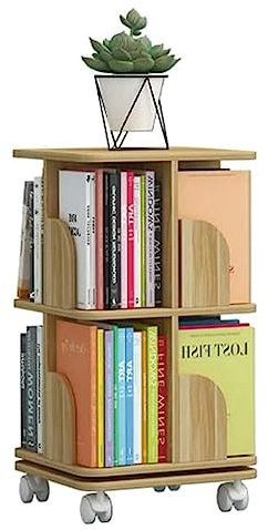 Bücherturm Freistehend Quadratisches stehendes Bücherregal, um 360° drehbares Bücherregal, bodenstehendes Bücherregal aus Holz, für Zuhause, kleiner Raum, Bücherregal-Organizer perfekte Darstellung