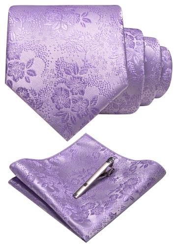 JEMYGINS Herren Blumen Krawatten und Einstecktuch Sets mit Krawattenklammer erhältlich