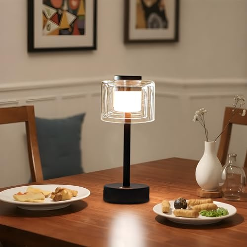 JHY DESIGN Tischlampe Batteriebetrieben 22cm Hoch Metall Nachttischlampe mit Birne Batterie Lampe Tisch Leuchte for Indoors/Outdoors