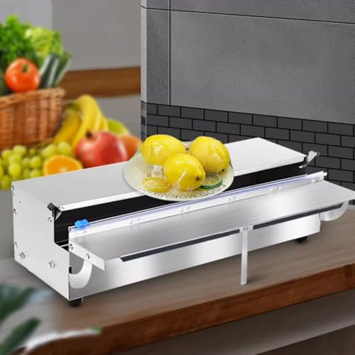 Cling Film Cutter Dispenser, Reusable Dispenser with Slide Cutter,Stainless Steel Cling Film Cutter, Suitable for Supermarket Household Fresh Packaging