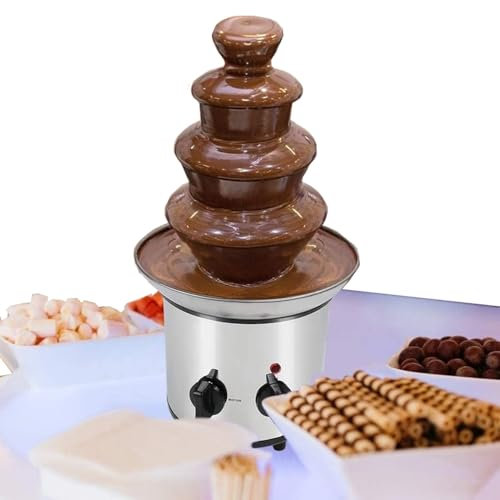 Fuente de Fondue de Chocolate Caliente de 4 Niveles, Torre de Fondue de Chocolate eléctrica de Acero Inoxidable de 18 Pulgadas de Alto, para Queso Nacho, Salsa de Barbacoa, licores, para Fiestas, ni