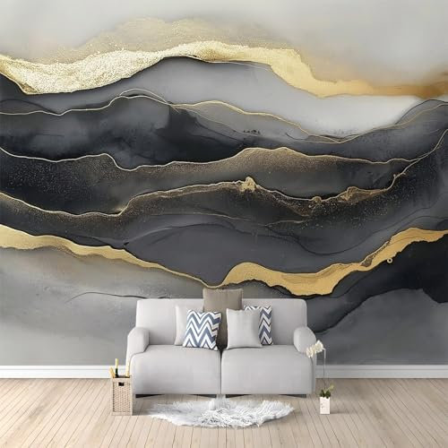 Linee Di Marmo Astratte Carta da Parati Grigio Carta da Parati TNT Fotomurali Moderna Carta Parati Fotomurale 3D Effetto per Soggiorno, Camera Letto, Sala Pranzo, TV Sfondo 200x140 cm