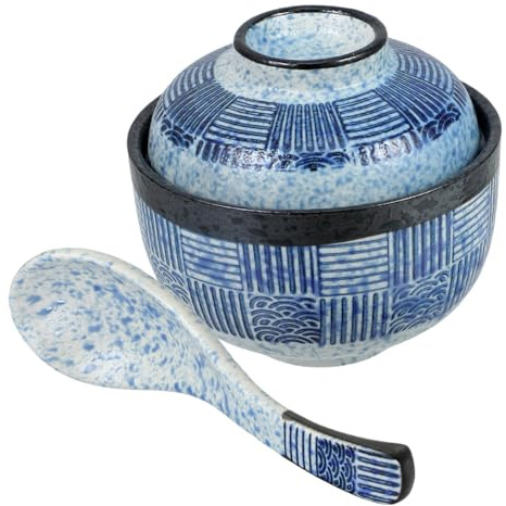 Cabilock Ceramic Miso Soup Bowl with Lid Japanese Style Ramen and Rice Bowl Small Covered Soup for Home and Restaurant Tableware