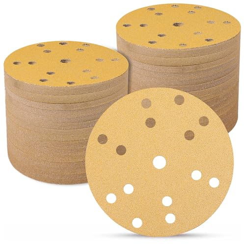 Sruhrak 100 Pcs Sanding Discs 150mm 15 Hole 60 Grit | Hook and Loop Sander Pads, Compatible with Random Orbital Sanders and Oscillating Tools