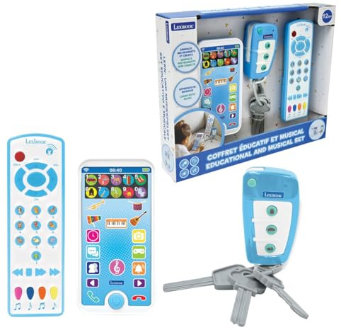 LEXIBOOK, Caja educativa y Musical con teléfono, Mando a Distancia y Llavero, Juego de imitación para niños pequeños, Explora Animales, Instrumentos Musicales y Objetos cotidianos, PS125