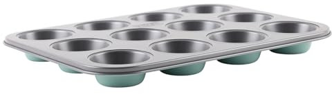 The Great British Bake Off Bandeja para magdalenas, molde para hornear pudín Yorkshire, molde para 12 tazas, 3 cm de profundidad, logotipo oficial de GBBO, acero al carbono recubierto antiadherente