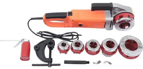 Filettatrice elettrica per tubi, kit per filettare tubi, macchina per filettare tubi migliorata che utilizza un motore in rame puro, kit per filettare portatile con 6 filiere da 1/2-2