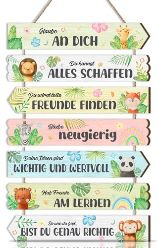 TOARTi Tier Bilder für Babyzimmer Wanddeko Kindzimmer Tiere Schild mit Spruch Mädchen Jungen Inspirierende Zitate Kinder Wandbild Waldtiere Safari Poster für Babyzimmer Deko