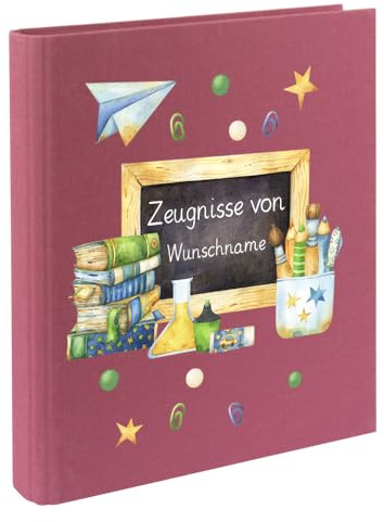 Personalisierte Zeugnismappe Ordner A4 für Zeugnisse – mit Wunschname & Schul-Motiv – Geschenk zur Einschulung, Schulabschluss oder erstem Zeugnis