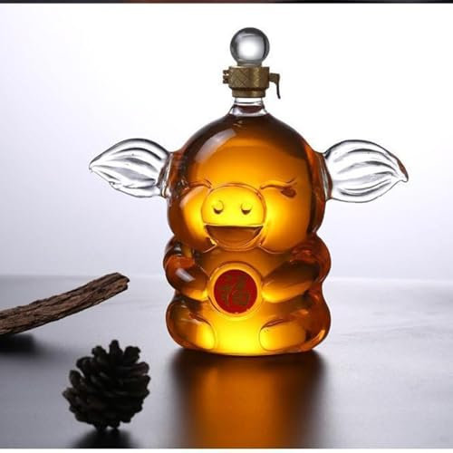 YUZDNM Art Statue - Chinese Zodiac Decanter, 1000ML Lucky Pig Decanter, Oriental Pig Lead-free Glass Whisky Bottle Festival Table Decoration, Personalized Animal Wine Bottle