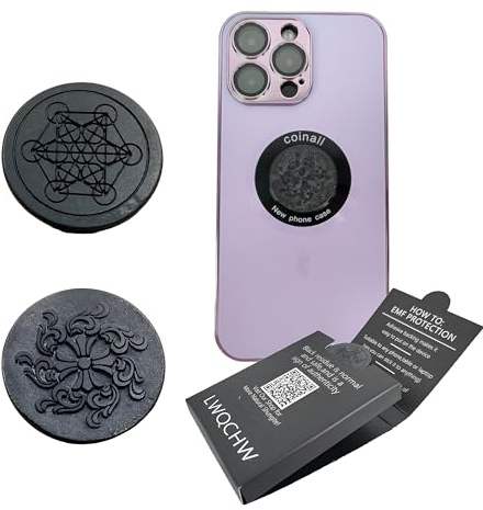 Gadget Protection Shungite Stickers for Cell Phone 2 pcs | Round Sticker Plates for Bad Vibes Blocking | Polished Shungite Stone Plates (Metatron & Cross Flower)