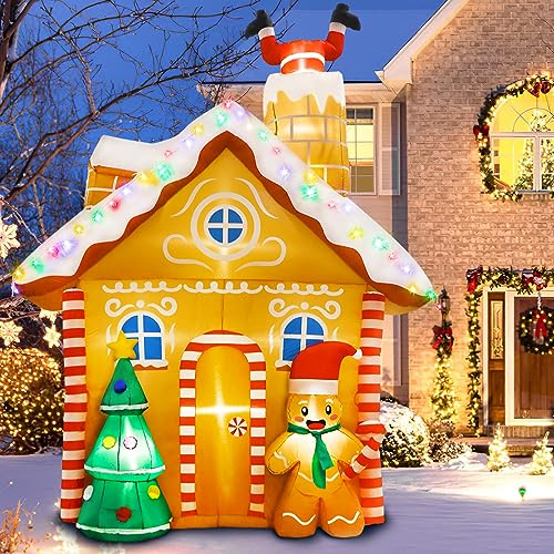 Fayavoo 300cm Aufblasbare Weihnachtsdekorationen, Aufblasbare Lebkuchenhaus Dekoration für den Außenbereich mit LED Lichtern, Geeignet für die Außendekoration auf Hof, Rasen, Garten und Party