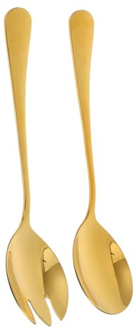 Healifty Set de Couverts à Salade Acier Inoxydable Doré Fourchette et Cuillère Ergonomiques pour Servir Ustensiles Polyvalents pour Maison et Restaurant Adaptés Adultes