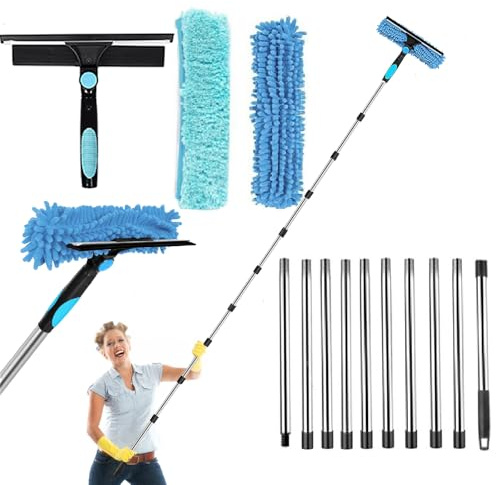 Bolizon 12.8FT(3.9m) Window Cleaning Equipment,Window Cleaner with Long Handle(153IN),Professional Window Squeegee Glass Cleaning Tool for High Windows, Shower Glass, Car, RV