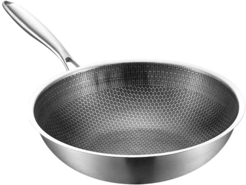 Ipetboom Padella Wok Antiaderente in Acciaio Inossidabile 32 Cm Fondo Spesso Resistente a Deformazioni, Manico in Acciaio Per Fornello a Gas, Padella Multifunzione Per Cucina Quotidiana e Friggere