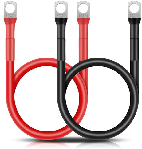 QIMEI-SHOP 2 Pezzi Cavi Batteria Auto 50cm 25mm² Cavi Inverter Batteria 3AWG 12V Cavo Batteria con M8 Capicorda ad Occhielli per Camion Moto Marina Solare Nero e Rosso