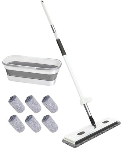 Scopa piatta con 6 tamponi lavabili, testa rotante a 360° per pavimenti in legno duro e piastrelle, scopa bagnata leggera per pulire casa, cucina, camera da , appartamento
