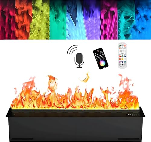 Vattenförstoftade eldstäder, elektrisk eldstad med vattenånga, flerfärgad LED-eldstad med 3D-flameffekt, automatisk vattenpåfyllning, app-/fjärr-/pekkontroll voicecontrol-100cm