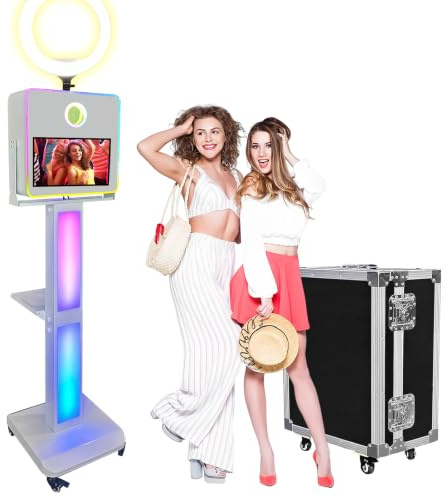 WideMeet DSLR-Fotokabinen-Maschine mit 15,6 Touchscreen, Sofortdruck-Selfie-Fotokabine, inklusive RGB-Ringlicht & Flugkoffer für Hochzeitsfeiern, Veranstaltungen (Weiß, Fotokabinen-Maschine)