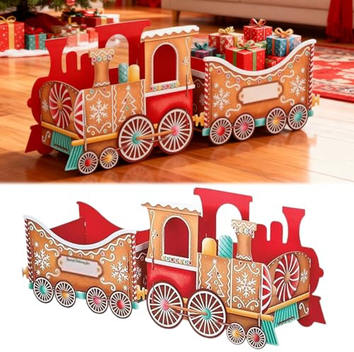 Vartegas Weihnachtsmann-Geschenkzug, Weihnachtszug-Geschenk, skurrile Weihnachtszüge aus Pappe im Lebkuchenstil, Weihnachtsdekoration, Aufbewahrung von Geschenken für Süßigkeiten (A)