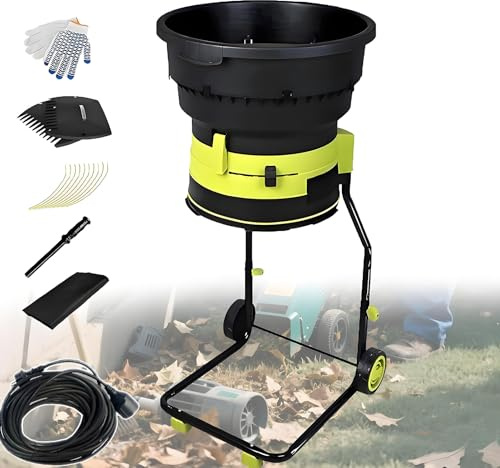HuanSebesity Upgraded Electric Leaf Mulcher Shredder System,2500w 8000rpm Garden Cleanup Composting Tool,Includes Wheels,Storage Bag,Adjustable Cutting Size for All Leaves 10m