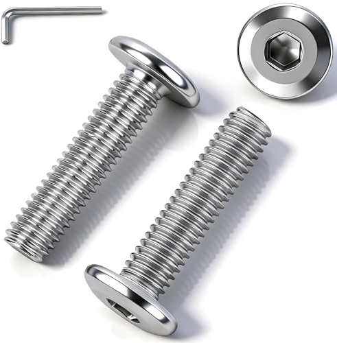 msymsyu 25 stycken skruvar med platt huvud M8 x 10 mm rostfria skruvar M8 insexnyckel platt huvud 304 rostfritt stål A2 V2A linshuvudskruvar med 1 st 5 mm insexnyckel för byggbranscher