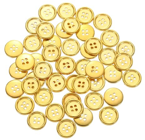 QUARKZMAN 50 Piezas 24L Botones De Plástico Para Coser 15mm 5/8 4 Agujeros Redondos Botones De Repuesto Para Abrigos Costura Ropa Y DIY Dorado