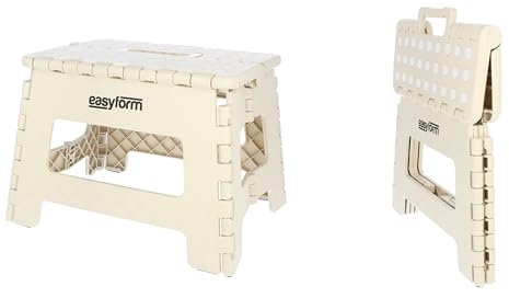 EASYFORM Tabouret marchepied Pliable antidérapant 22 cm, 150 kg, Beige | Poignée intégrée, format compact de 4 cm une fois replié, pour adultes et enfants à la maison, au jardin ou en voyage