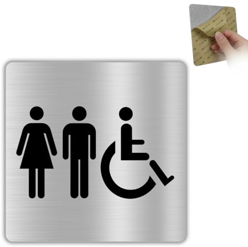 LEIASA | Cartello Bagno - 10x10 cm - Alluminio - Ambiente Bagno e Antibagno | Targa WC Bagno Ospiti, Adesivo Toilette Uomini Donne, Placca Avviso Porta Bagni, Insegna Segnaletica per WC Interno