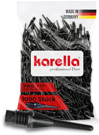 Karella Profi Dartspitzen Pro-Tip, Made in Germany, 1000 Stück, 2BA Gewinde, extrem formstabile Softdart „Ersatzspitzen“ aus Spezialkunststoff, Soft Tips, Softdart Spitzen, schwarz