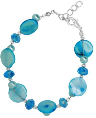 CHICNET Perlmutt Glitzer Armband hellblau Perlen Kristall Scheiben Karabiner nickelfrei 18-20 cm