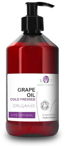Olio di semi d'uva spremuto a freddo: detergente per il viso, struccante naturale, massaggio, idratante per la pelle (corpo e viso) - 250 ml