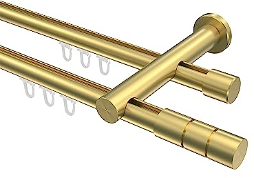 INTERDECO Innenlauf-Gardinenstange 20 mm 2-läufig, moderne Innenlaufstange aus Metall, Messing-Optik, zur Wandmontage, Typ 10213812, 160 cm