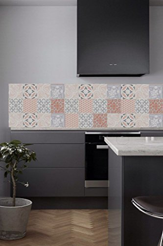 Vinile per credenze da cucina fortemente adesivo/contro gradini e per rivestimento murale adesivi/dimensioni e motivi a scelta/piastrelle di cemento adesive (Provence ocra, 80 x 200 cm)